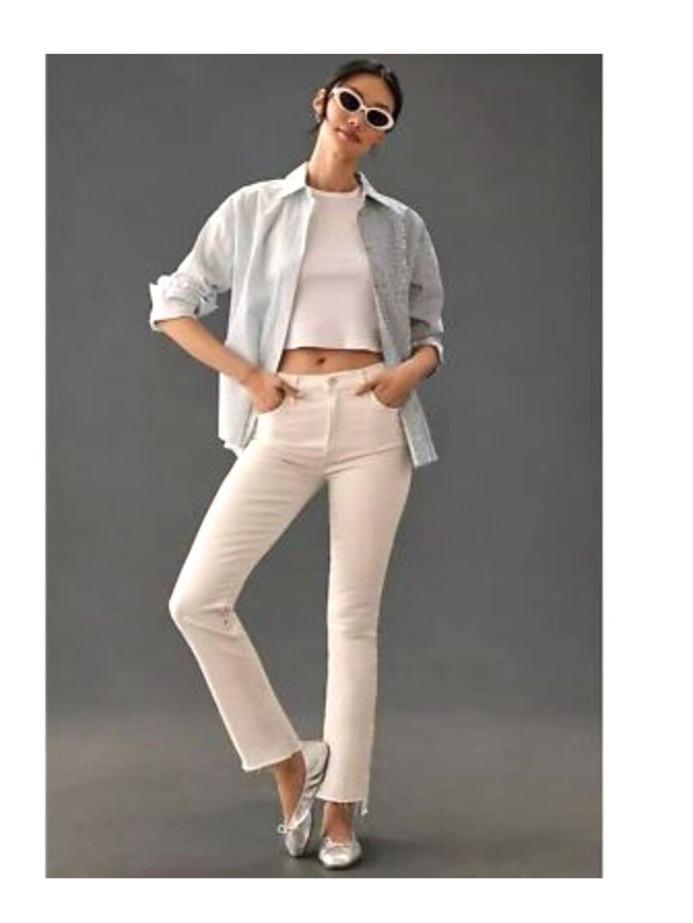 Mother 29 The Insider Crop Step Fray Jeans in Cream Puffs *flaw*